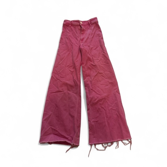 Zara Marine Straight Wide Leg Hot Pink Raw Hem Denim Jeans High Waist Size 2 - Picture 12 of 12